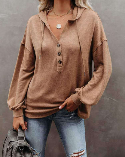 Autumn and Winter Solid Color Loose Hooded Woman