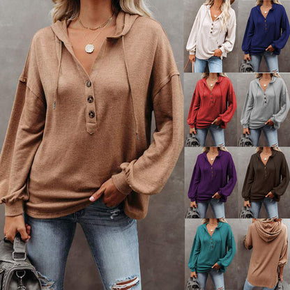 Autumn and Winter Solid Color Loose Hooded Woman