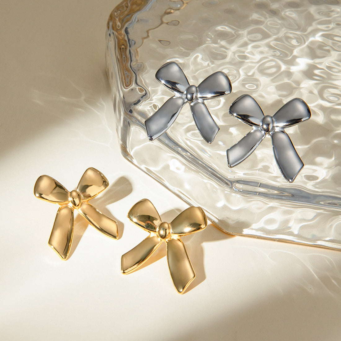 Stainless Steel Glossy Bow Earrings